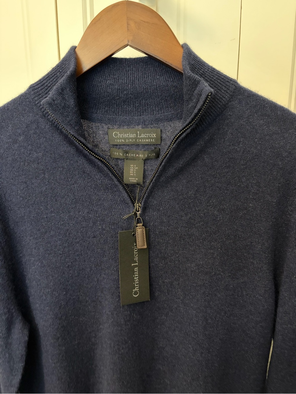 Christian Lacroix 100% Cashmere. Men's Dark Blue Zip-Up Sweater